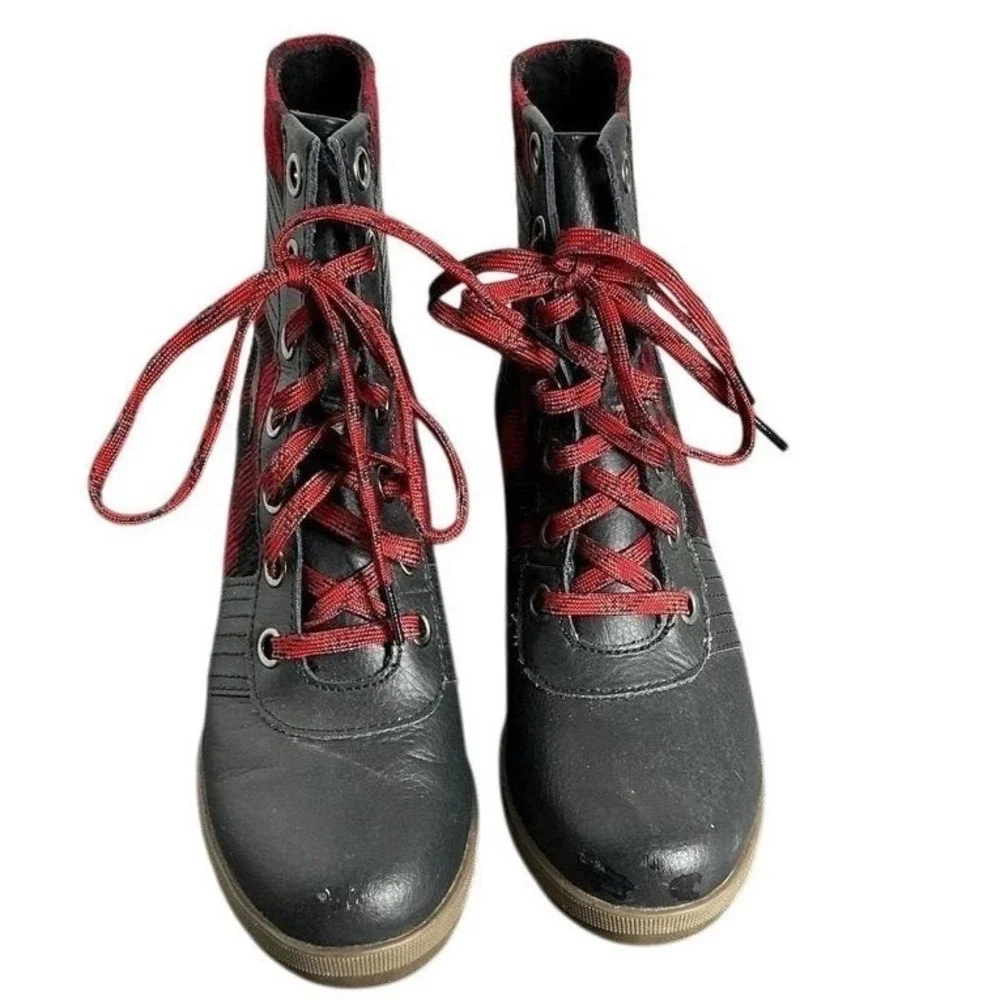 Sorel Youth Winter Boots Big Kids 5 EU 36 Red Black Insulated Lace Up‎